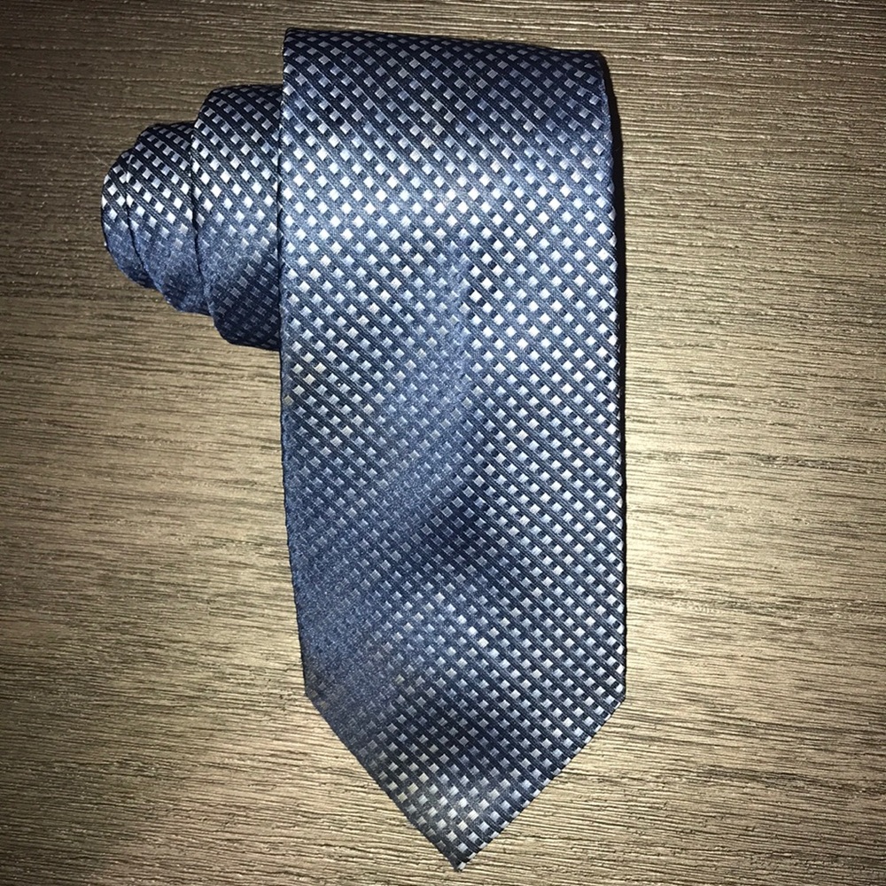Men’s Tie. Blue with small silver squares.
